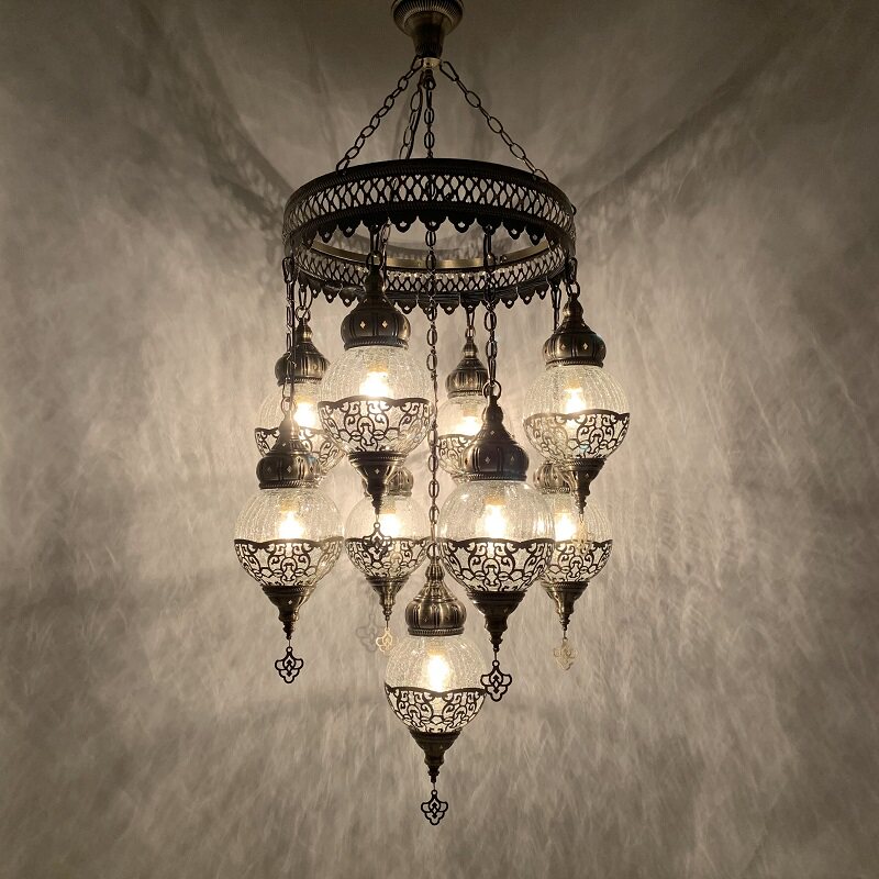 迪拜特色中东异域风情复式楼楼梯间咖啡厅餐厅酒店民宿冰裂纹吊灯