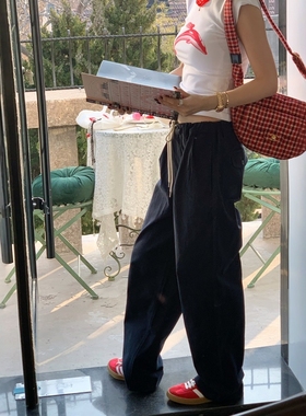 Oh！Me Tell【韩系慵懒休闲】抽绳松紧腰捏褶休闲裤宽松阔腿裤女