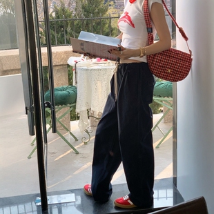 Oh！Me Tell【韩系慵懒休闲】抽绳松紧腰捏褶休闲裤宽松阔腿裤女