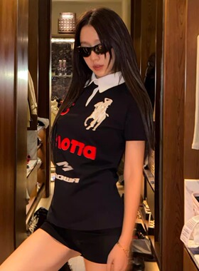 Oh！Me Tell【Jenni*/M丁同款】天使战马刺绣修身POLO衫短袖T恤