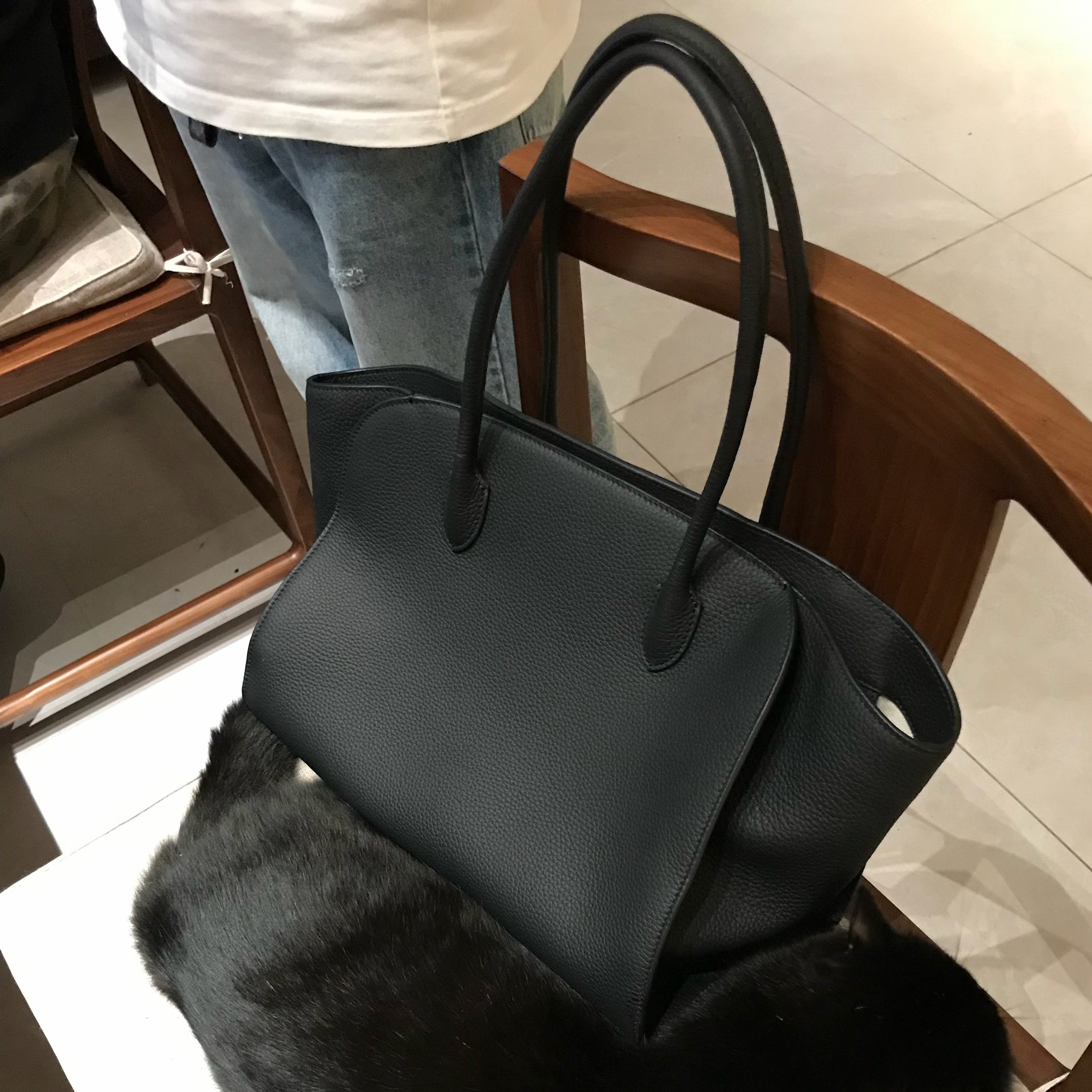 荔枝纹头层牛皮长柄托特包