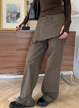 Oh！Me Tell 韩版遮胯显瘦显腿长一片式系扣腰封屁帘松紧腰休闲裤