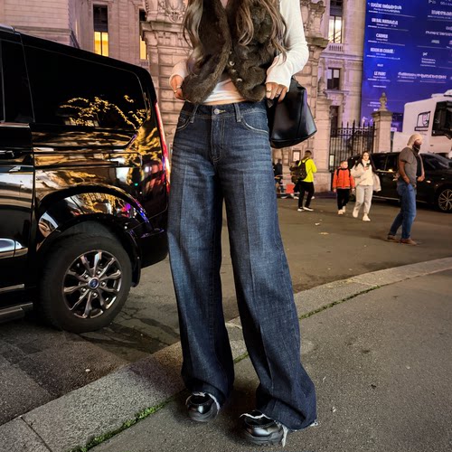 jenni*同款毛边阔腿牛仔裤