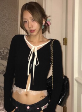 Oh！Me Tell【绝美仙品】甜酷纯欲风蕾丝系带拼接假两件针织开衫