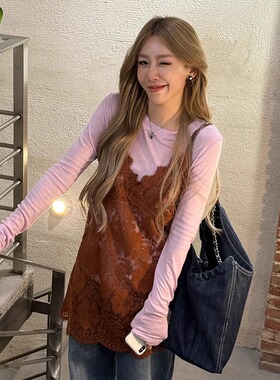 Oh！Me Tell【超好搭】蕾丝花边镂空V领肩带可调节吊带连衣裙女