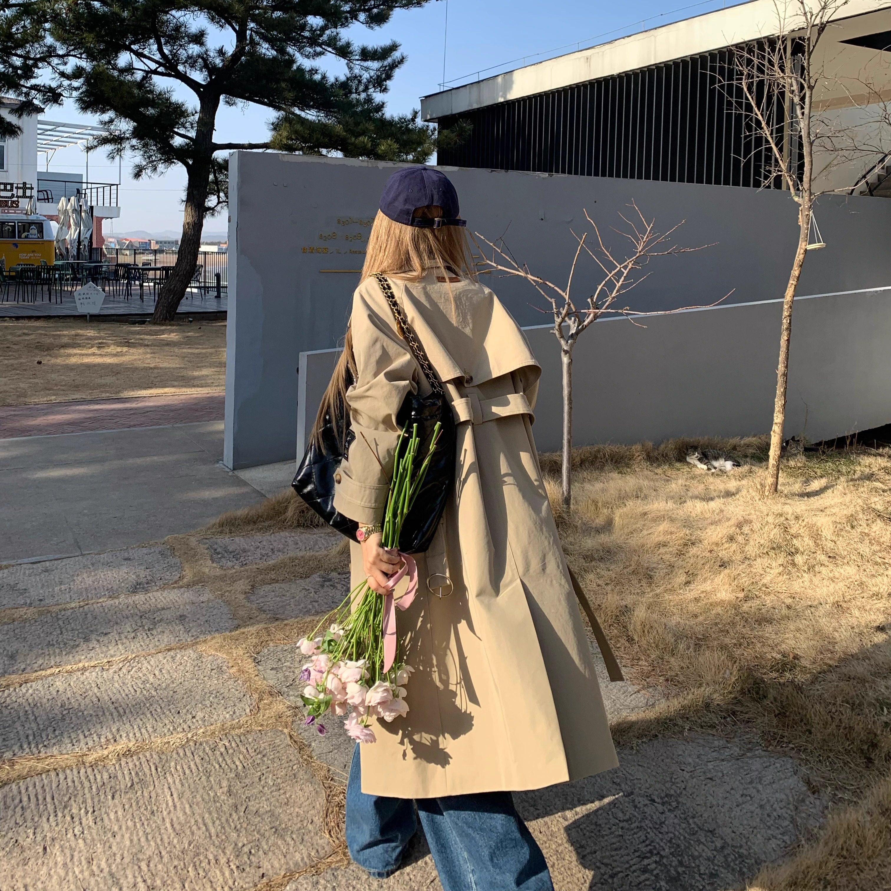 Oh！Me Tell【S千同款】老钱风经典双排扣卡其色长款风衣外套女