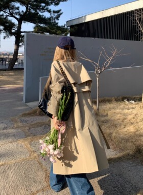 Oh！Me Tell【孙千同款】老钱风经典双排扣卡其色长款风衣外套女