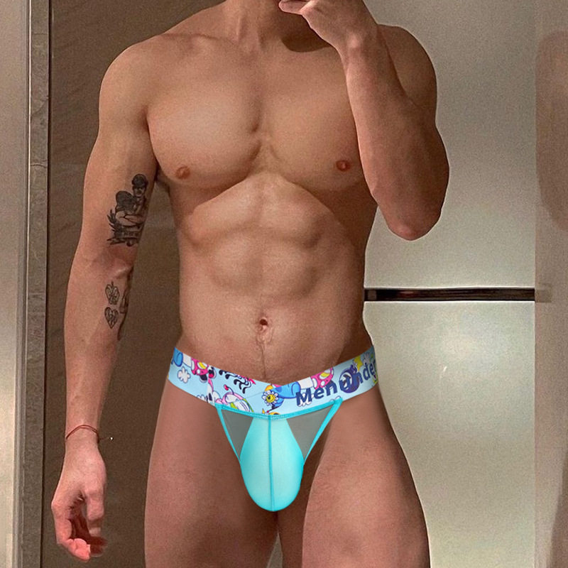 男士性感三角内裤高叉冰丝半透明低腰提臀激凸大囊袋卡通无痕纯色