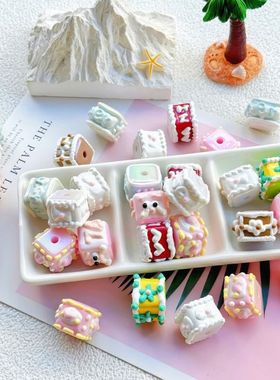 手工镀彩重油卡通手绘方珠 串珠笔diy材料配饰手机链散珠饰品配件