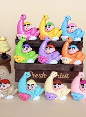 月亮船睡觉小新 盲袋萌粒diy饰品挂件钥匙扣公仔桌面摆件树脂配件