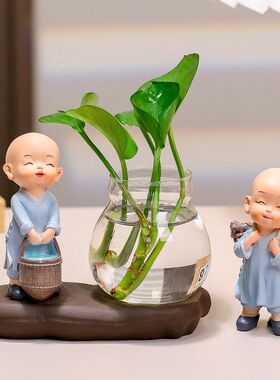 音乐小和尚水培花瓶家居摆件客厅