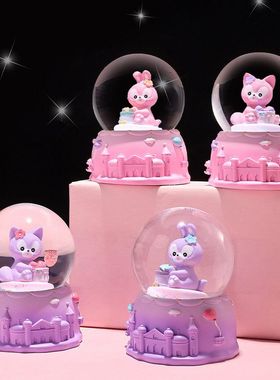 玻璃球朋友雪花摆件水晶球公仔