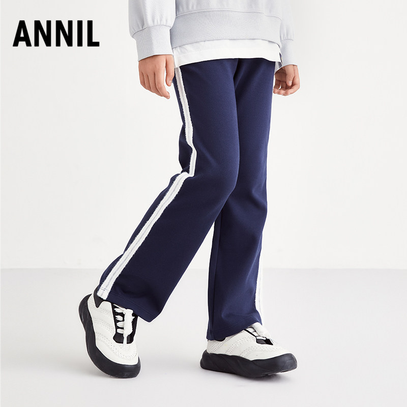 安奈儿女童装针织喇叭单裤秋季款时尚简约修身休闲运动弹力长裤