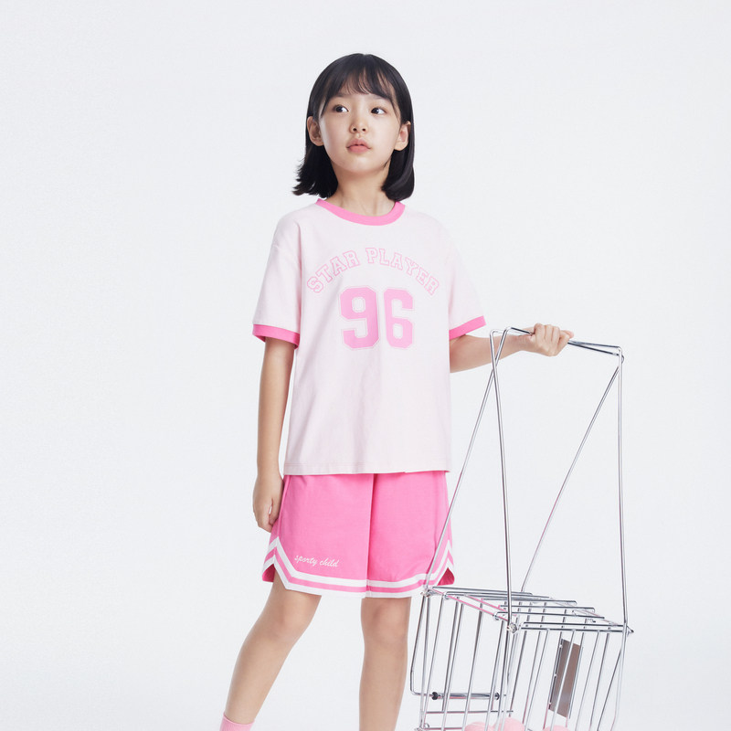 安奈儿男女童装短袖T恤短裤针织套装夏季款户外休闲运动服