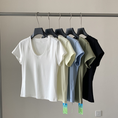 ECHOES OF LOVE-26年夏上新U领纯色百搭短袖T恤1085