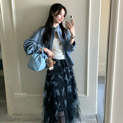 DARA ROSE-古扎染显瘦网纱层层蛋糕裙中长款高腰蓬蓬半身裙S8321