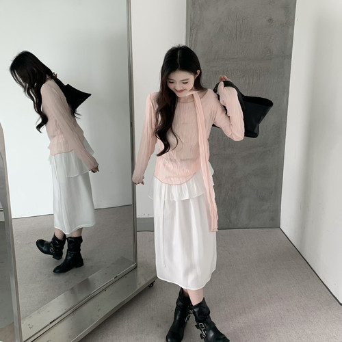 grapestone -屁帘压褶设计透感半身裙半身裙(配屁帘)2865