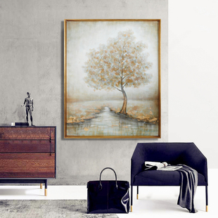 ART美式原版装饰画风景大树法式轻奢餐厅玄关书房大幅竖版油画