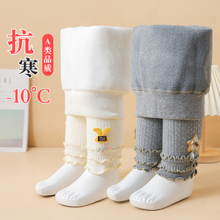 女童打底裤秋冬季加绒加厚款白色中童女宝宝九分长裤子儿童连裤袜