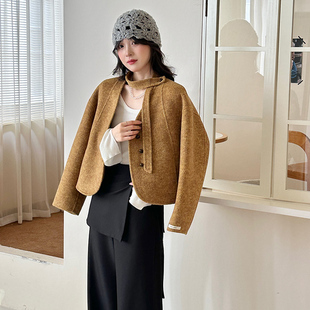 2025秋新款双面羊毛绒大衣女短款圆领韩系宽松高级感毛呢子外套