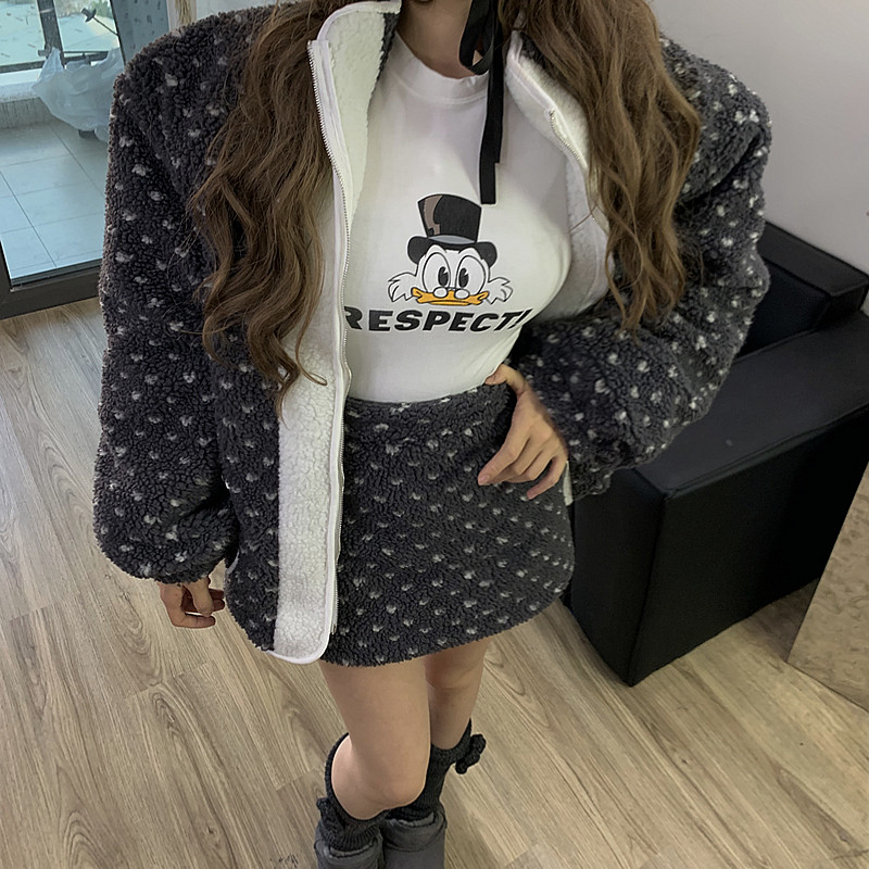 【花漾创意】原单加厚羽层明线拼边立领小花套装