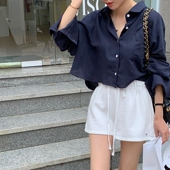 新款 防晒开衫 法式 长袖 韩国chic夏季 宽松短款 气质薄款 衬衫 上衣女