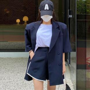 ins网红夏季新品薄款双排扣翻领休闲