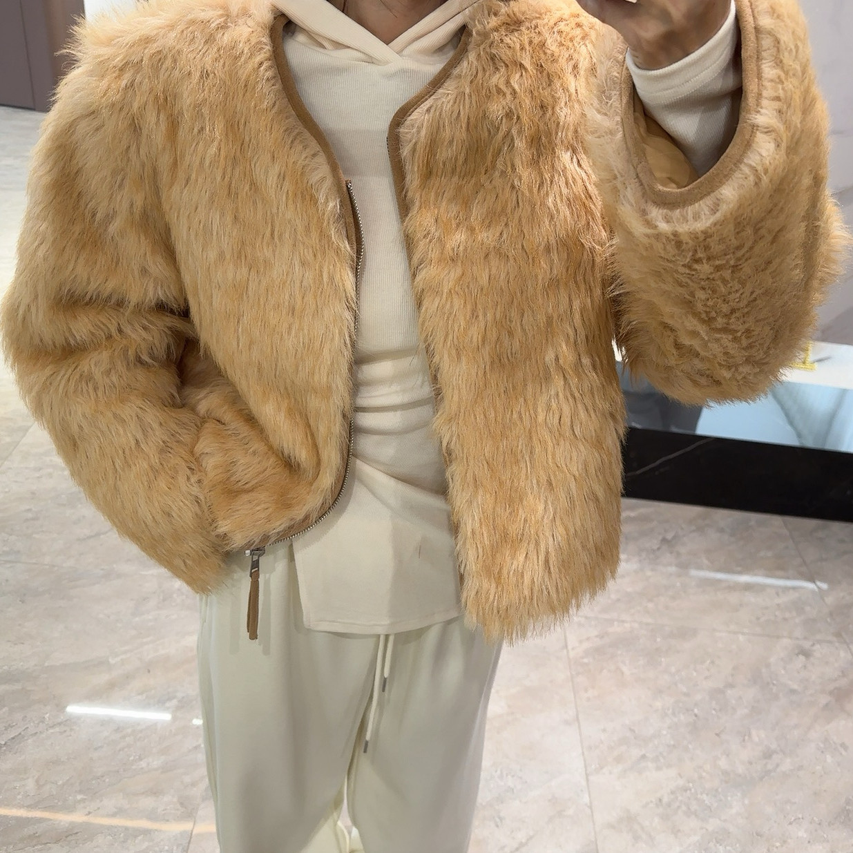 【人间富贵咖】原单高货环保毛拉链毛毛外套