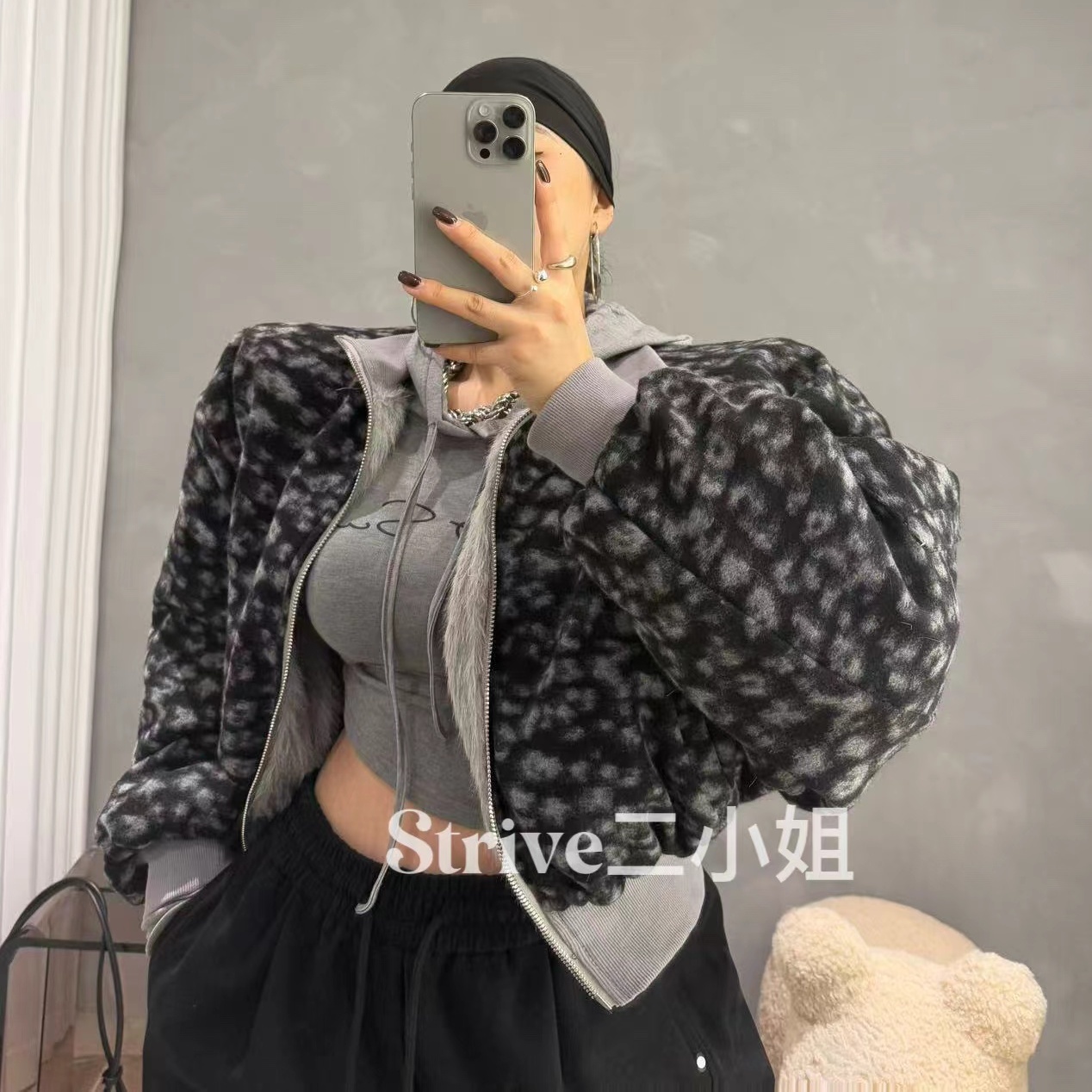 【雪豹精灵】原单订制两穿毛毛豹纹加棉外套