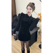 原单不规则立体波点吊带上衣裙裤 露西小姐 半裙两件套套装