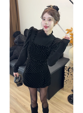 【露西小姐】原单不规则立体波点吊带上衣裙裤半裙两件套套装