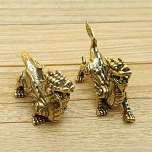 纯黄铜貔貅摆件公母一对招财守财复古只进不出办公室书桌国风茶宠