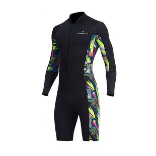 2025新款1.5MM潜水服长袖短裤连体保暖潜水衣男浮潜冲浪帆船泳衣