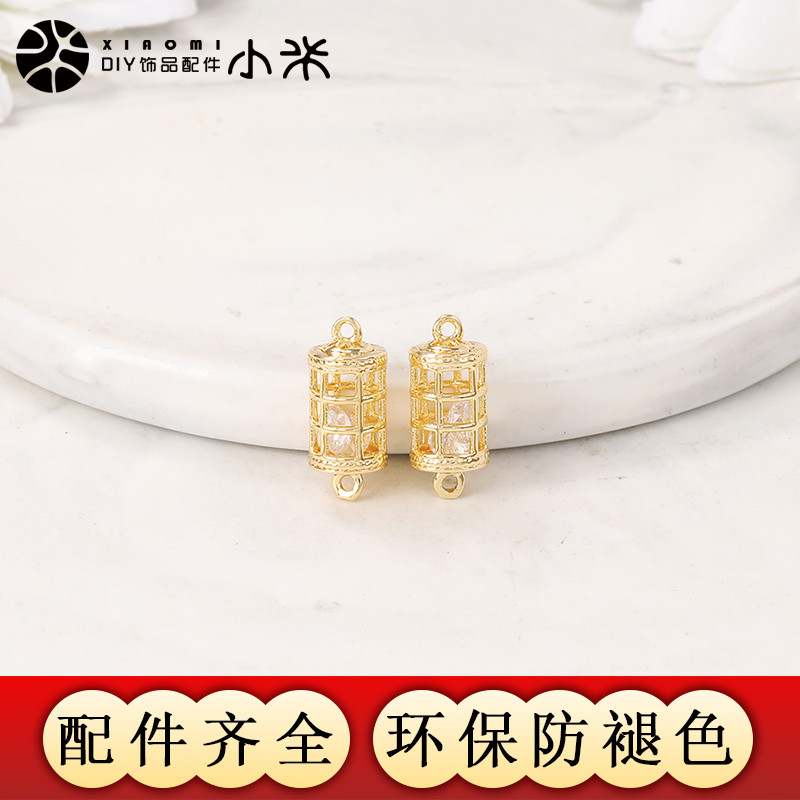 新品半成品饰品配件材料金属内镶锆石圆柱吊坠diy项链手链耳环坠