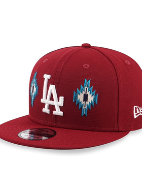 New era 纽亦华 MLB 民族图腾 洛杉矶道奇队平檐可调节棒球帽红色