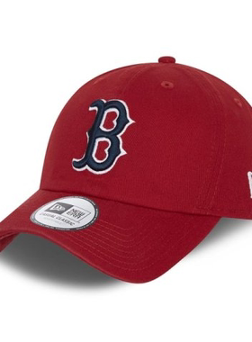 New era 纽亦华 MLB 波士顿白袜队经典logo 弯檐可调节棒球帽红色