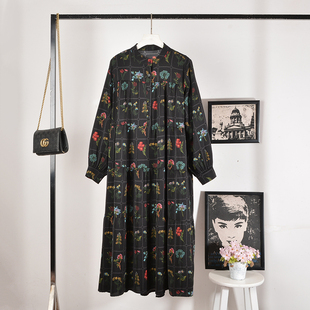 胖mm显瘦遮肚碎花连衣裙女长袖 大码 新款 2025秋季 宽松大摆裙子 女装