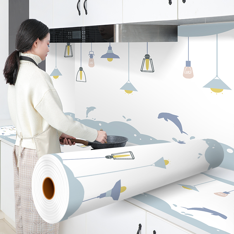 厨房防油贴纸防水自粘橱柜灶台防火耐高温墙纸油烟机台面铝箔壁纸