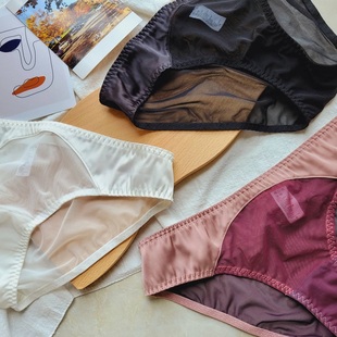舒适透气女内裤绸缎拼网纱三角底裤欧美青年低腰性感女短裤包邮