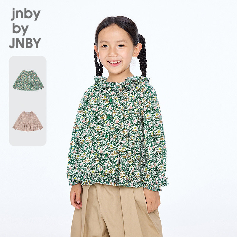 新款江南布衣童装长袖衬衫A型荷叶领25秋女童jnbybyjnby