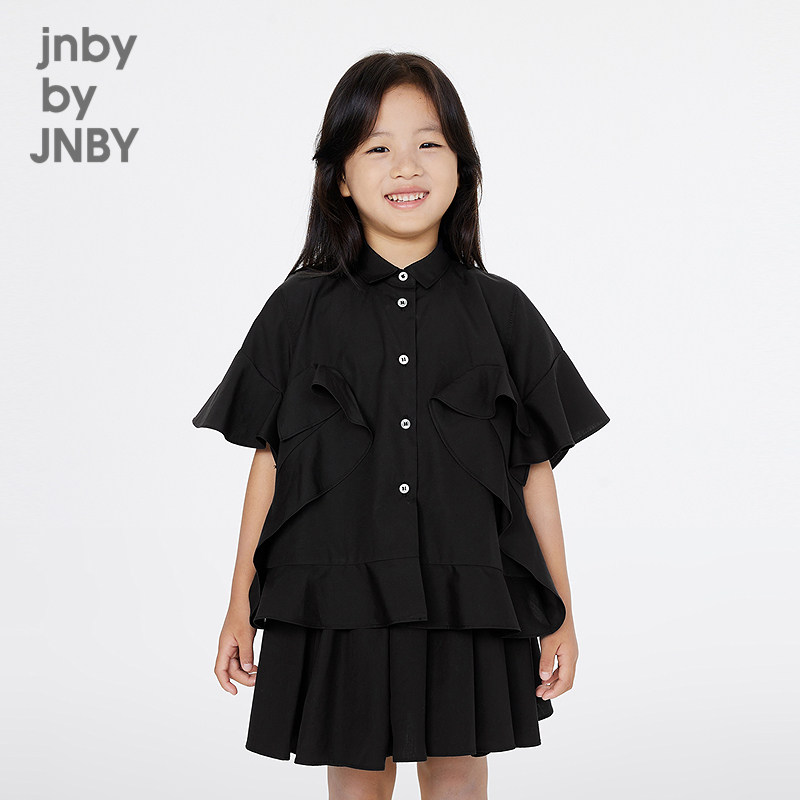 江南布衣童装短袖衬衣可爱中袖衬衫领纯色A型夏女童jnbybyjn