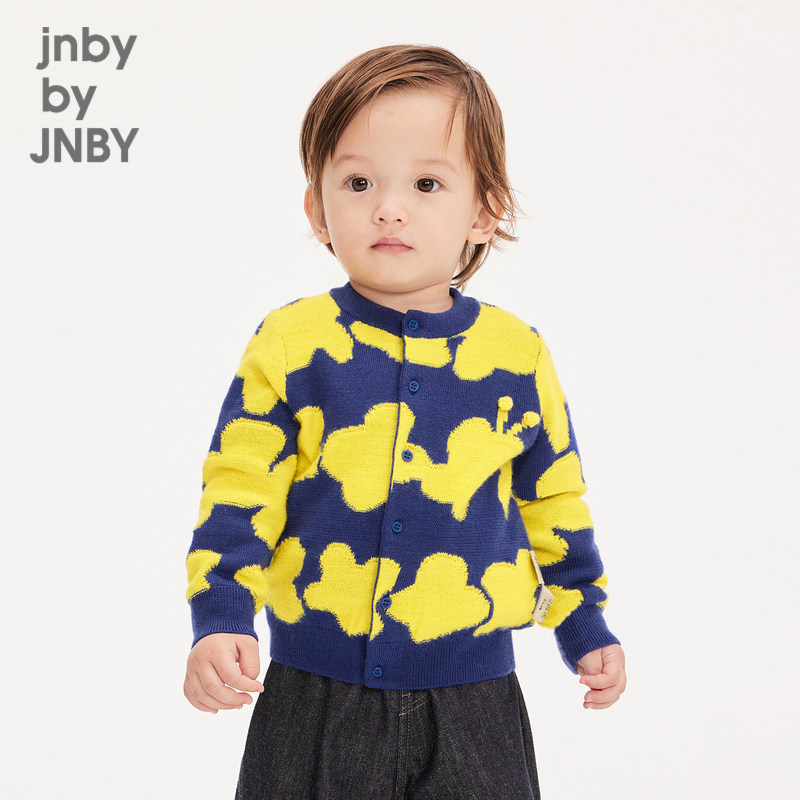 江南布衣婴童羊毛短款开襟毛衫长袖圆领撞色开衫毛衣春jnbybyj