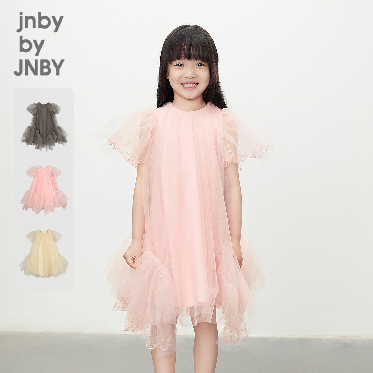 江南布衣童装网纱轻礼服泡泡袖连衣裙可爱春女童儿童jnbybyjn