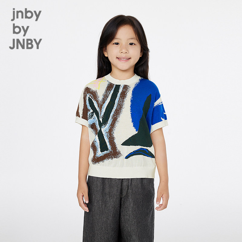 江南布衣童装套头针织衫纯棉时尚圆领印花夏男女童jnbybyjnby