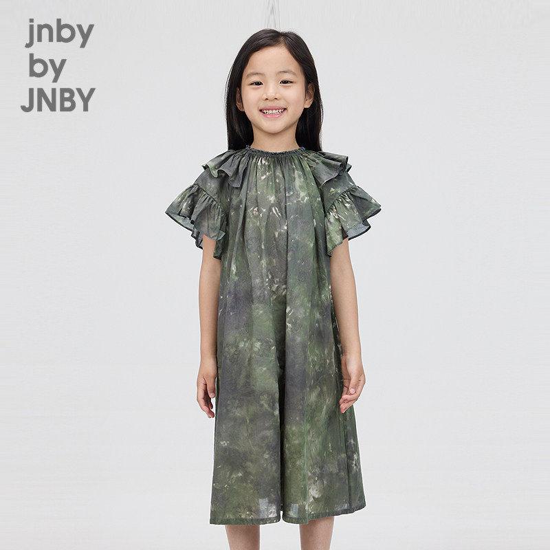 江南布衣童装公主裙短袖连衣裙不规则荷叶边小飞袖女童jnbybyj