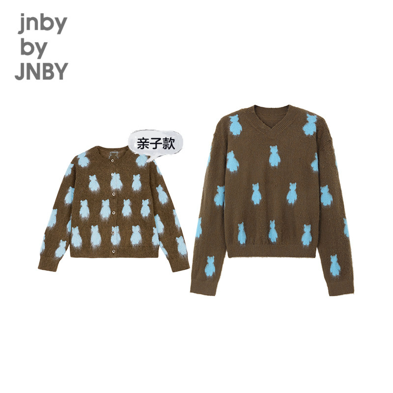亲子装江南布衣童装秋冬毛衣外套小熊图案男女童儿童jnbybyjn