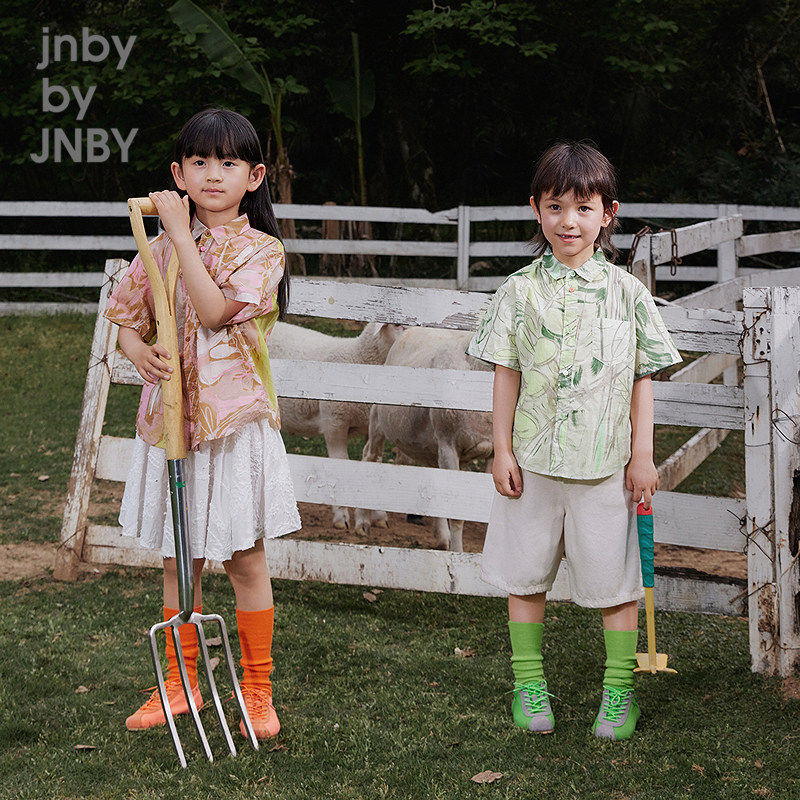 江南布衣童装短袖衬衫纯棉洋气衬衫领花型夏男女童jnbybyjnby