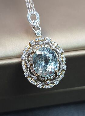 天然海蓝宝吊坠重量4克拉尺寸8.7*10.3mm丰巢切割净体肉眼全净