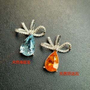 新款上架海蓝宝吊坠芬达石吊坠水滴形状蝴蝶结款式同款925银镶