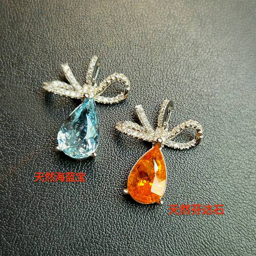 新款上架海蓝宝吊坠芬达石吊坠水滴形状蝴蝶结款式同款925银镶